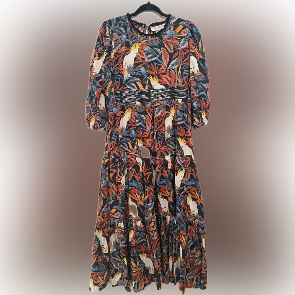 NEW Connor & Blake Lea Printed Cotton Maxi Dress Medium Cockatoo Bird boho - Picture 13 of 15